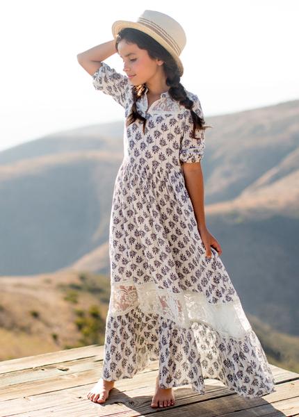 Alicia Dress in Blue Leaf