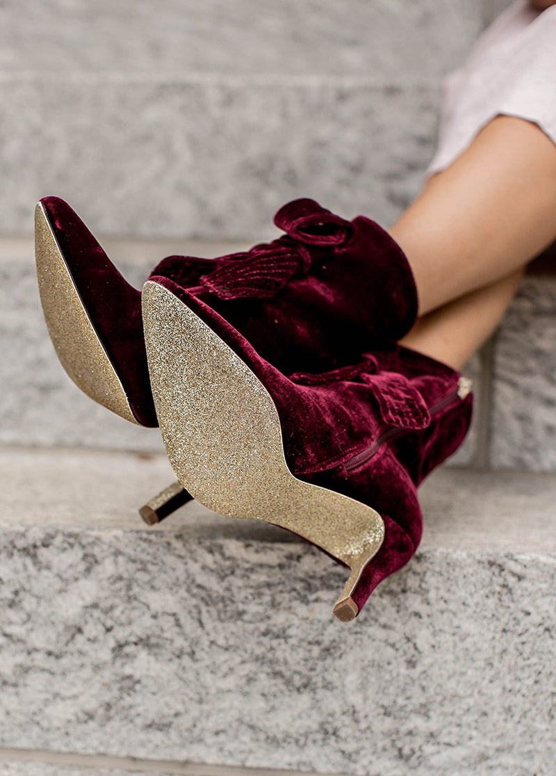 Cadence Booties in Burgundy Velvet