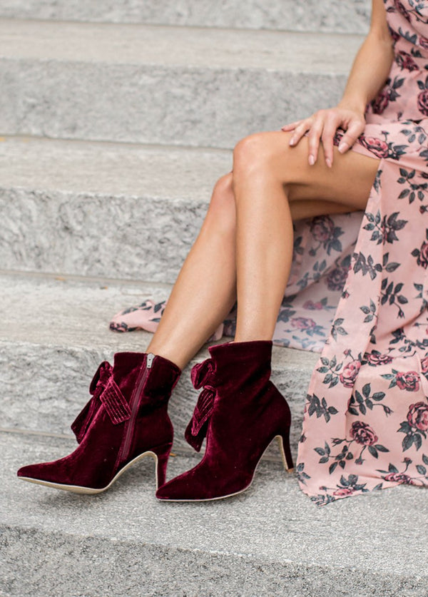 Cadence Booties in Burgundy Velvet