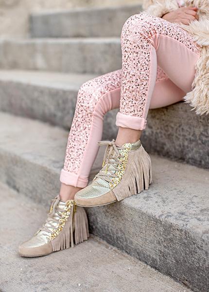 Felicity Fringe Sneakers in Gold