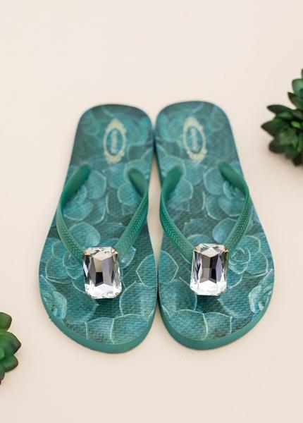 Jewel Flip Flops in Jade