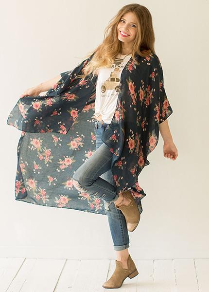 Women's Lara Duster in Indigo Floral