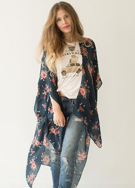 Women's Lara Duster in Indigo Floral