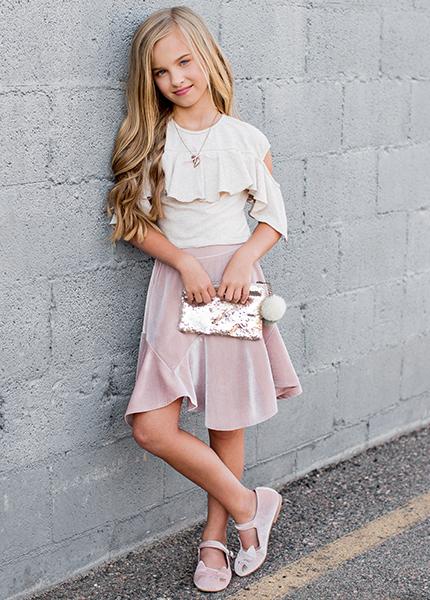 Maeve Skirt in Blush Velvet
