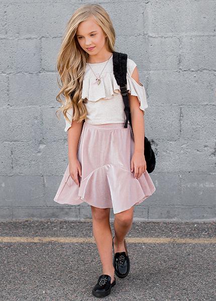 Maeve Skirt in Blush Velvet