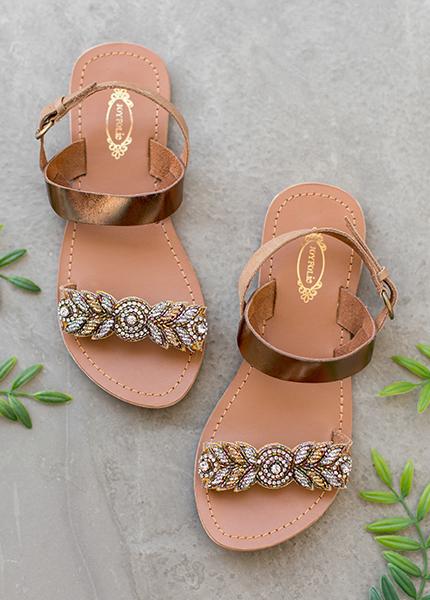 Natalie Leather Sandals in Bronze