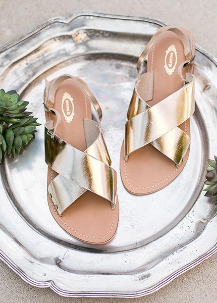 Nicia Leather Sandals in Gold 