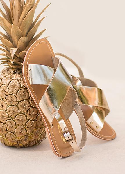 Nicia Leather Sandals in Gold