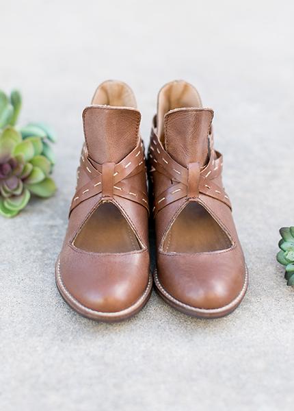 Oralie Leather Ankle Boot in Brown