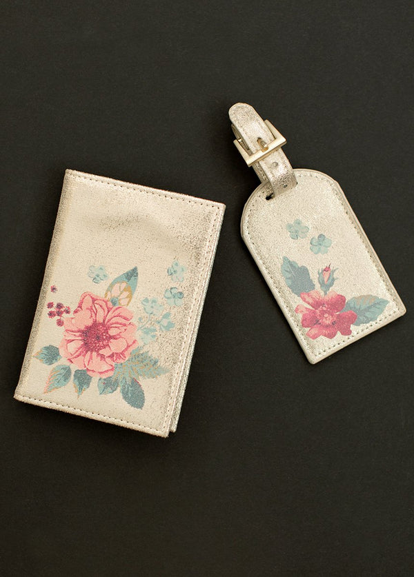 *NEW* Au Revoir Floral Passport Case in Metallic