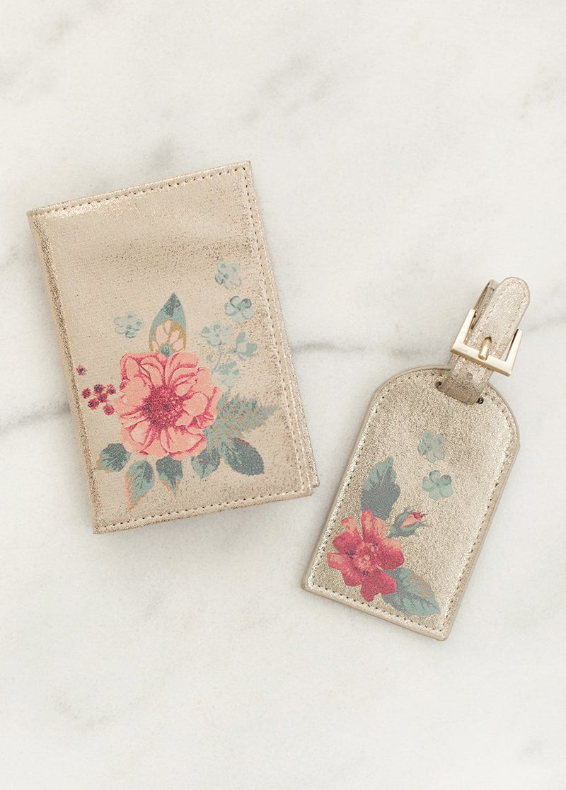 *NEW* Au Revoir Floral Passport Case in Metallic