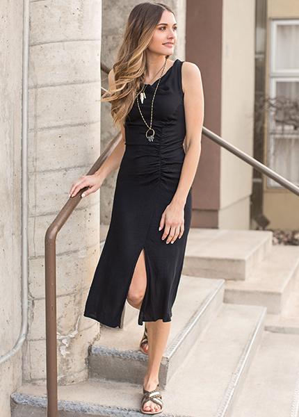 Women's Chelsia Leather Sandal in Charcoal
