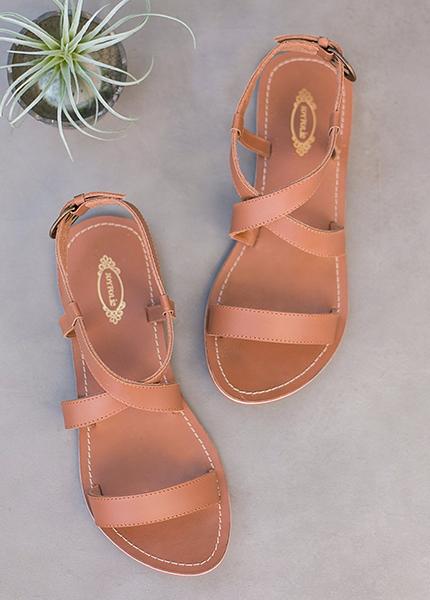 Renee Leather Sandals in Cognac 
