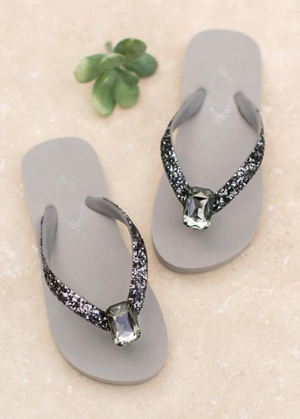 Women's Jewel Flip Flops in Gray