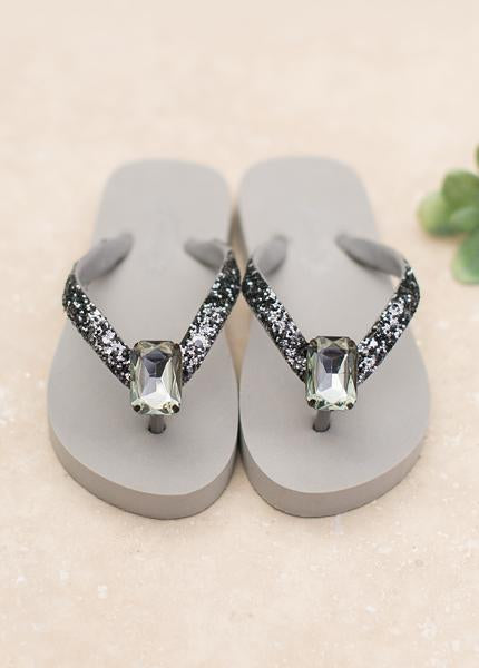 Women's Jewel Flip Flops in Gray