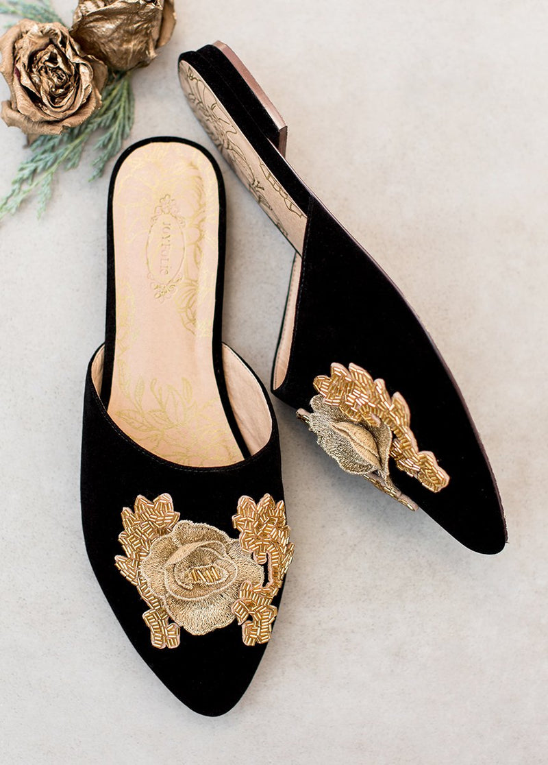 Valentina Slide in Black and Gold