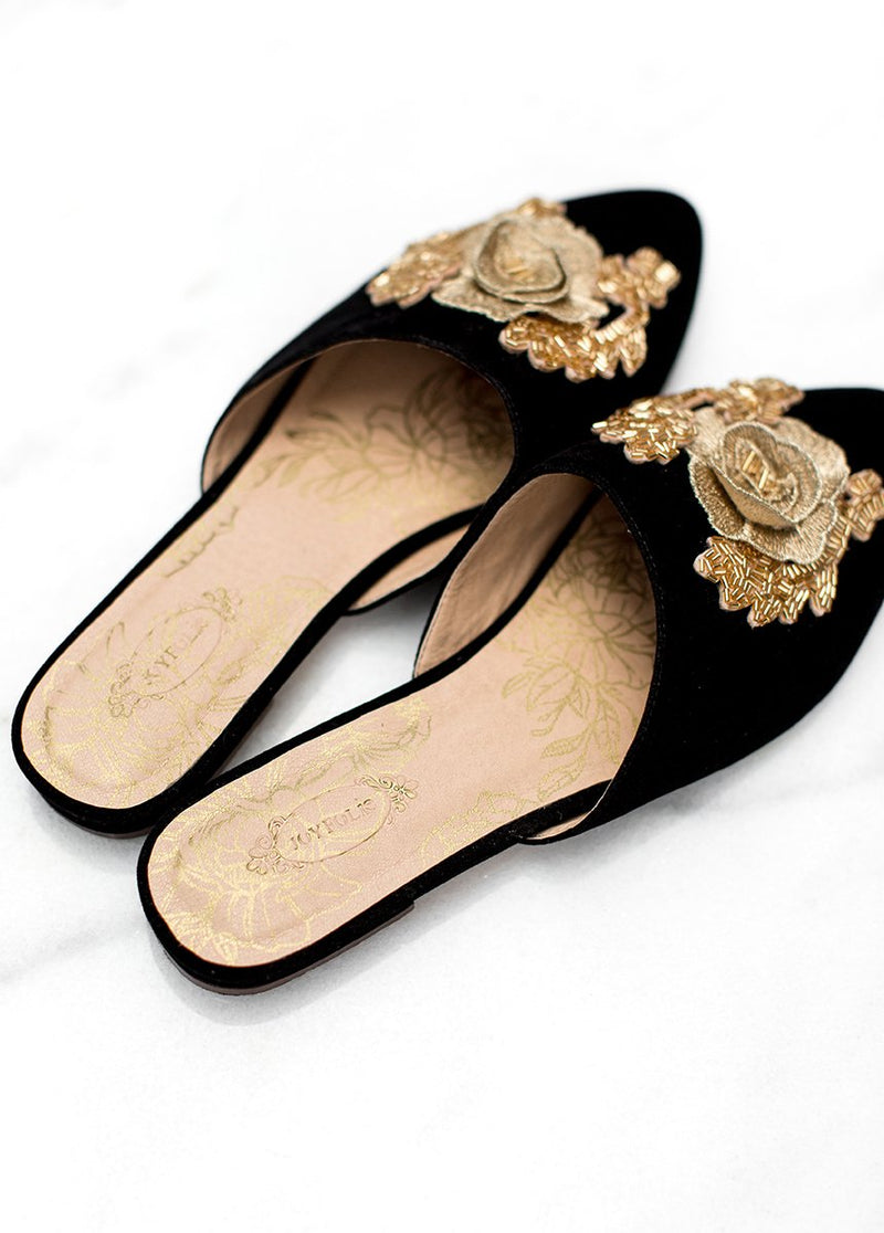 Valentina Slide in Black and Gold