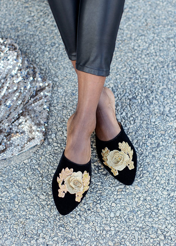 Valentina Slide in Black and Gold