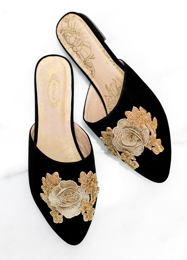 Valentina Slide in Black and Gold