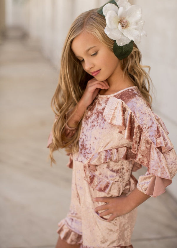 Veronica Romper in Blush Velvet