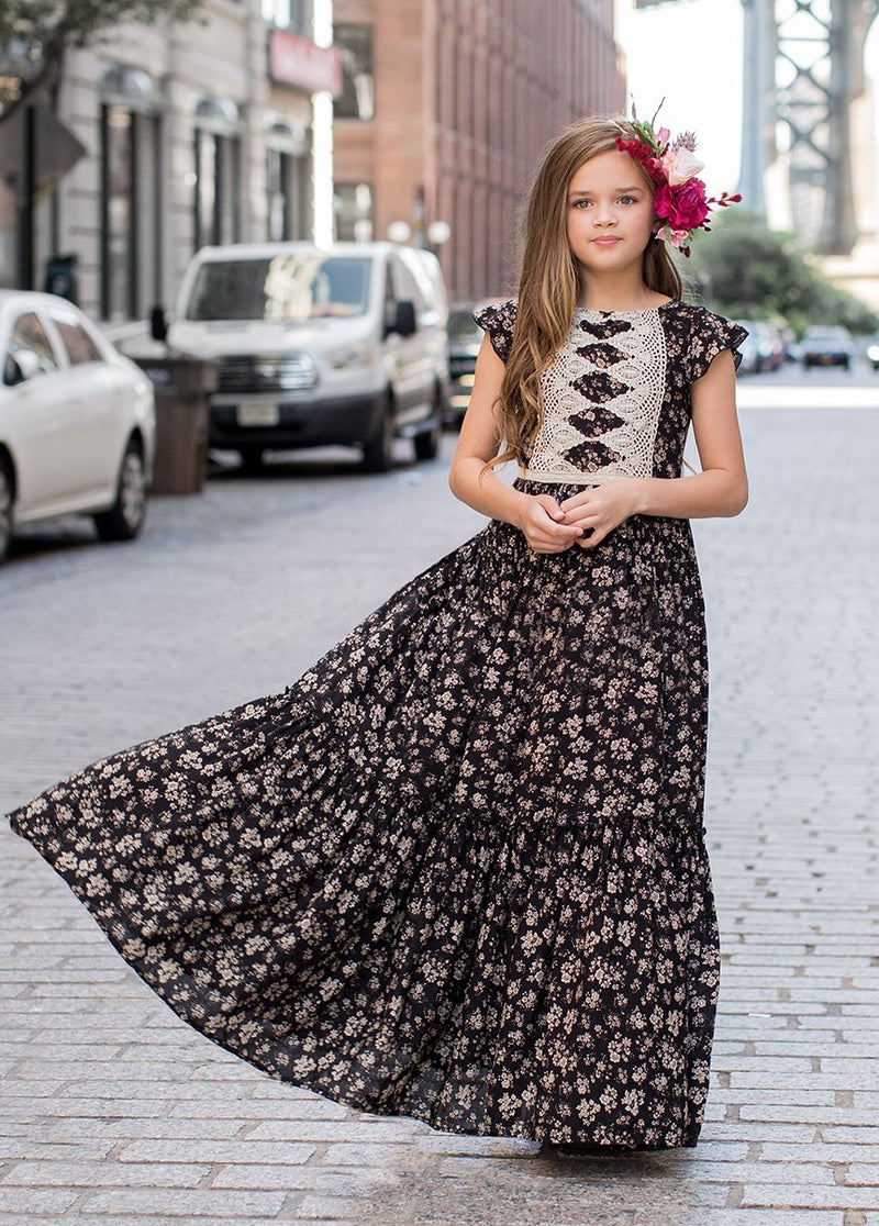 Viola Dress in Black Floral